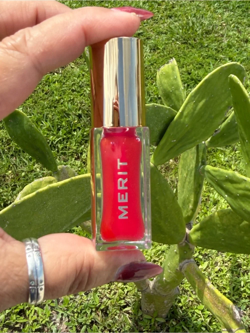 MERIT Shade Slick Tinted Lip Oil Gloss In Maraschino  Sheer Red